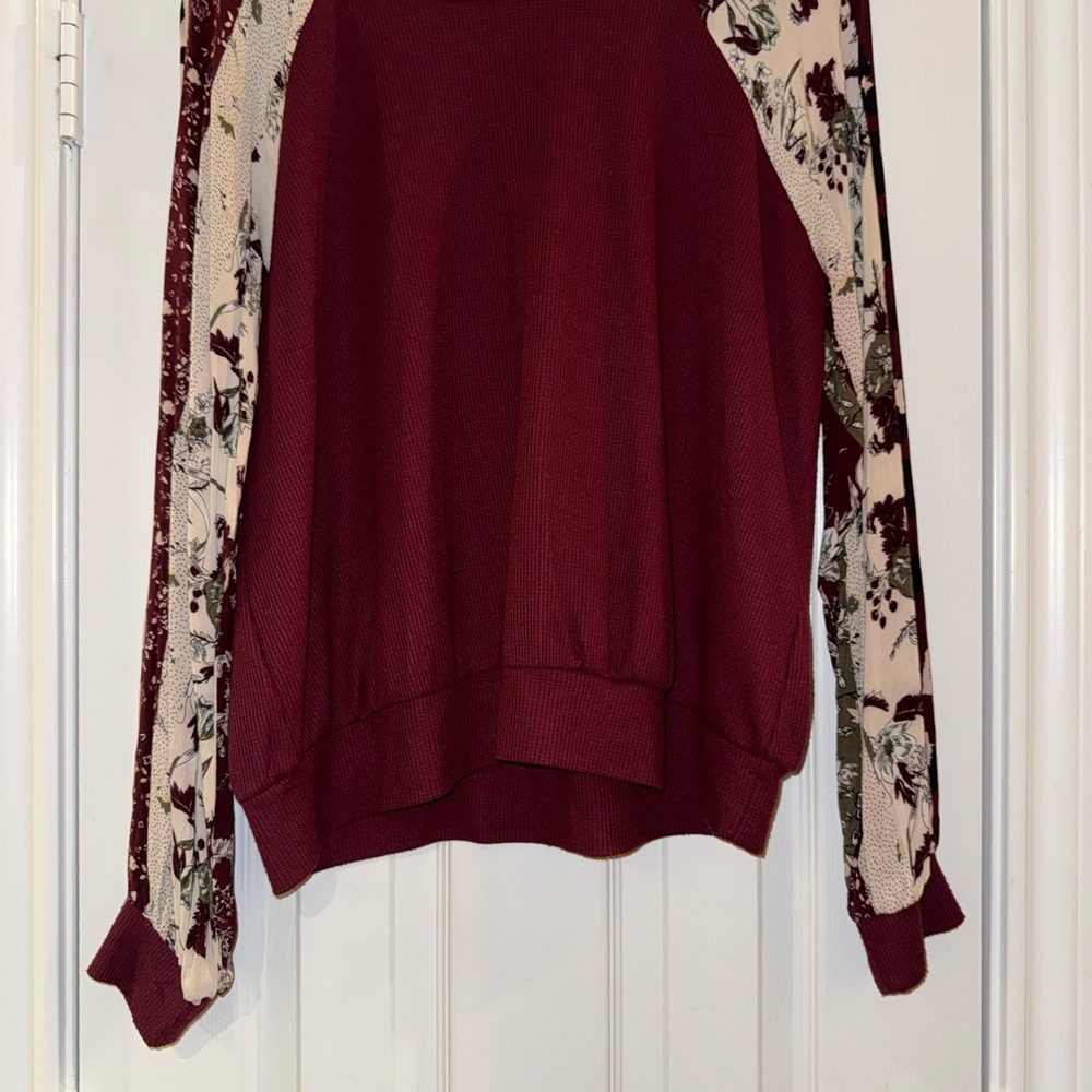 2-piece set: Burgundy Floral Sweater with coordinating faux leather leggings